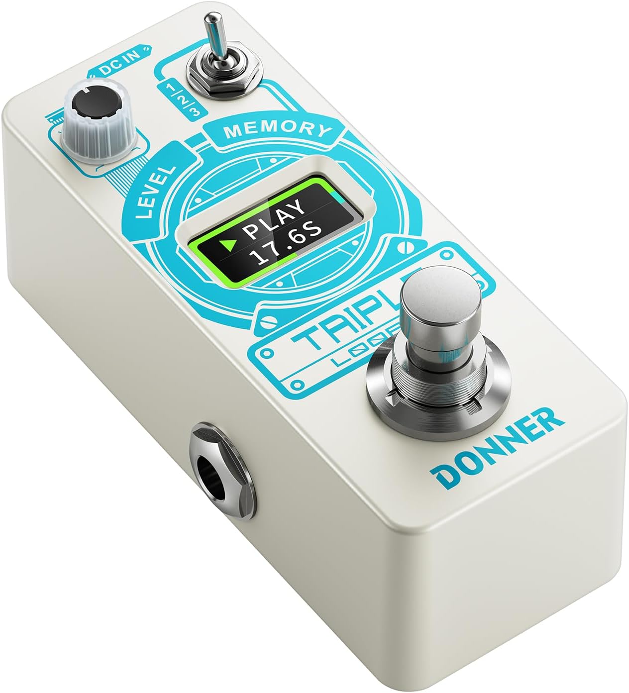 Detalle de Donner Triple Looper Guitar Pedal, 3 Slots, 90-Minute Looping, Screen