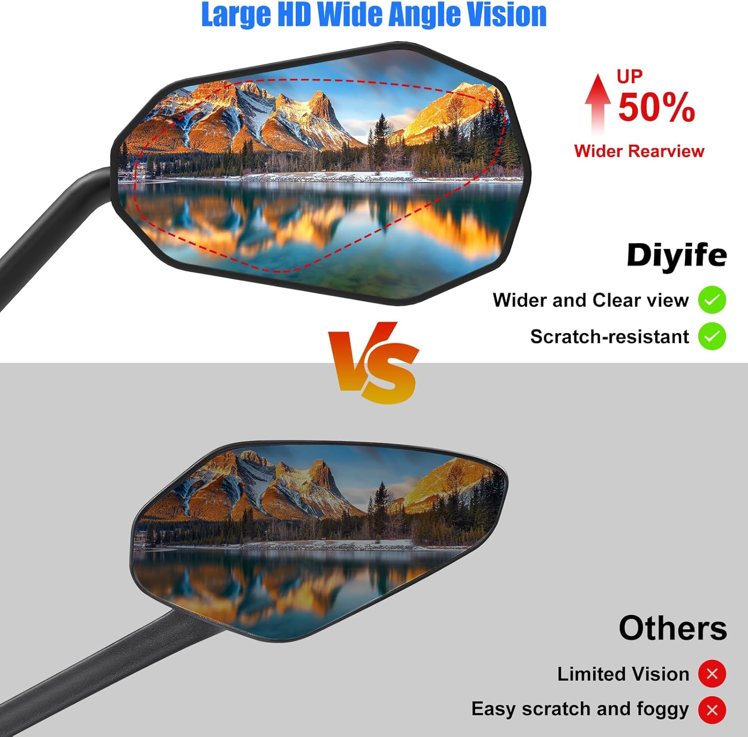 Thumbnail 1 de Diyife Long Bike Mirror with HD large wide-angle lens (1 pair) – 360° rotatable rearview for handlebars 22–25.5mm
