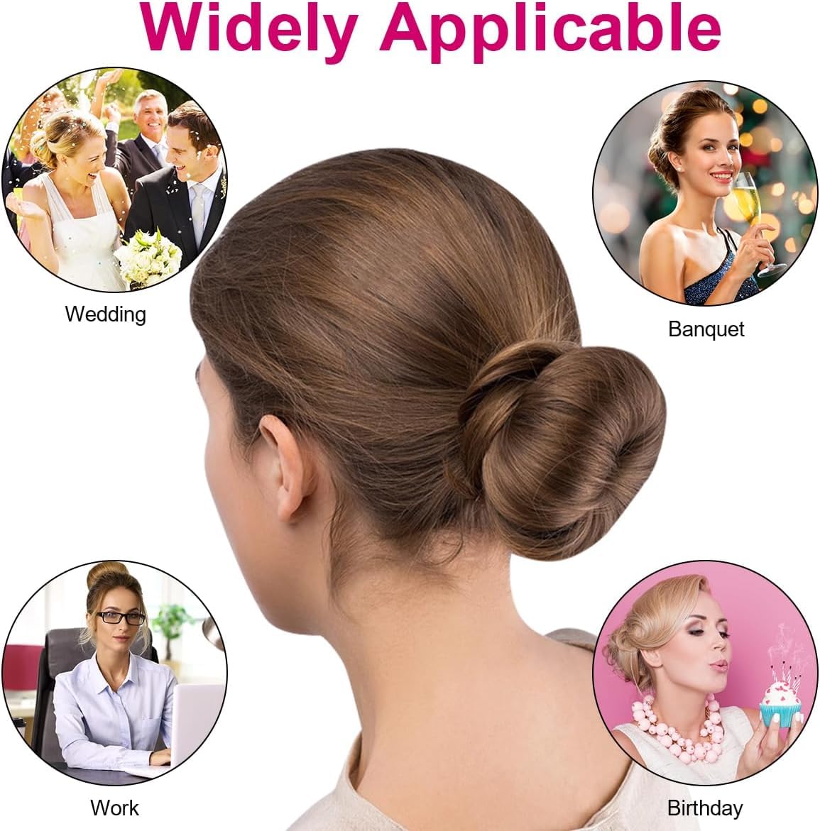 Detalle 2 de URAQT Donut Hair Bun Set – 4er Dutt Maker mit 30 U-förmigen Clips und Duttkissen in Groß und Klein (Aprikose, 6+8+10+12)