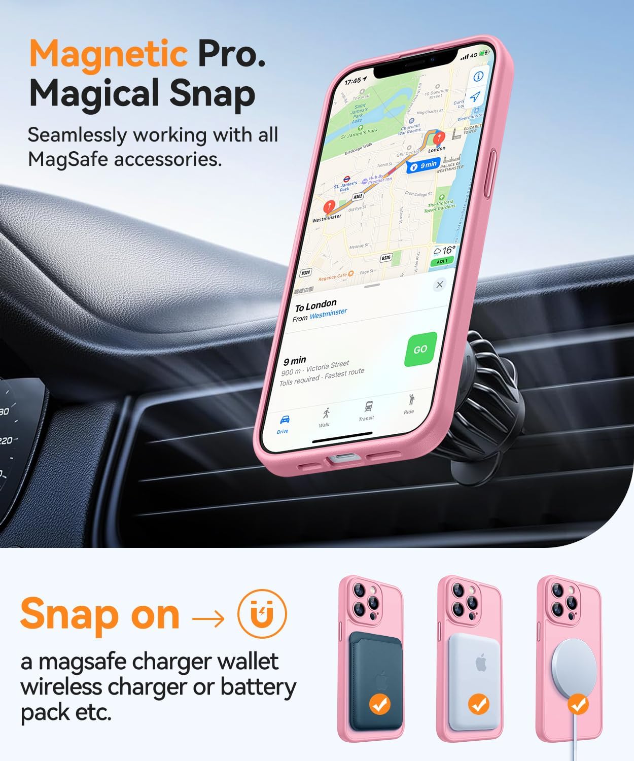 Detalle de CANSHN Magnetic Case for iPhone 13 Pro Max (6.7-inch) with full camera protection – Pink