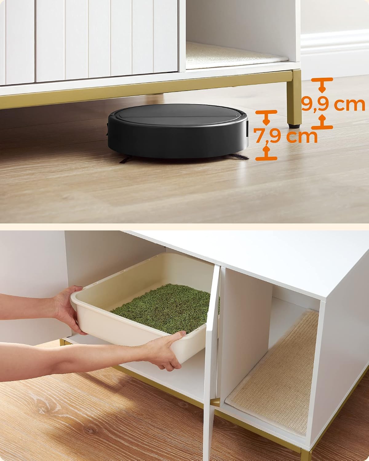 Detalle de Feandrea Bryan Collection PCL007W01 Cat Litter Box Enclosure, Cloud White and Pale Gold