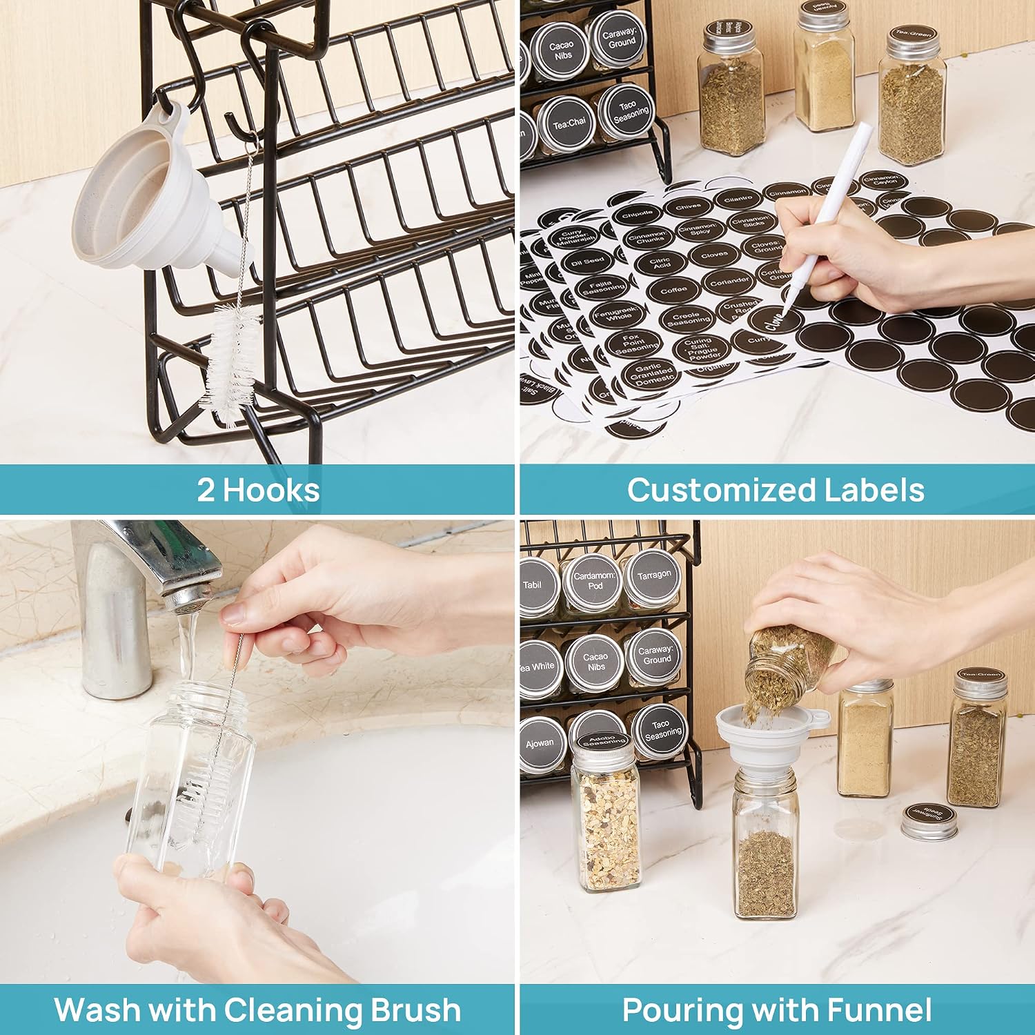 Thumbnail 4 de Vtopmart Model 1 4-Tier Spice Rack with 28 Glass Jars and 432 Labels