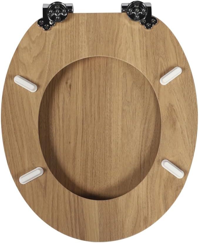 Detalle 2 de SAINOS MDF-Toilettensitz mit Soft-Close und verstellbaren Scharnieren – O-Form, 180 kg Tragkraft