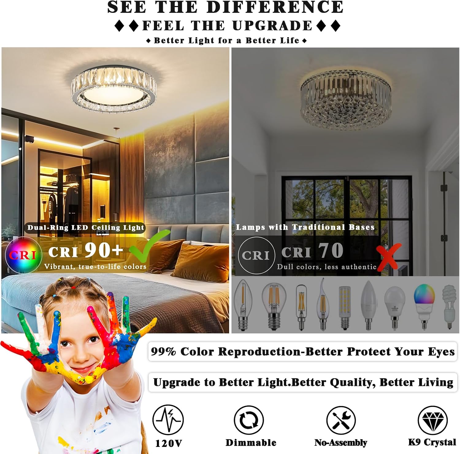 Detalle de MS MU SHE SHU ZI CA8817 15-Inch Dimmable Crystal Flush-Mount Ceiling Light