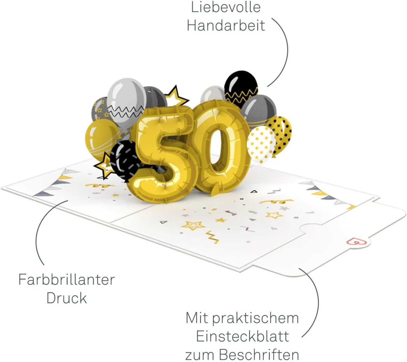 Thumbnail 1 de papercrush® Biglietto pop-up 50° compleanno fatto a mano, effetto 3D con busta