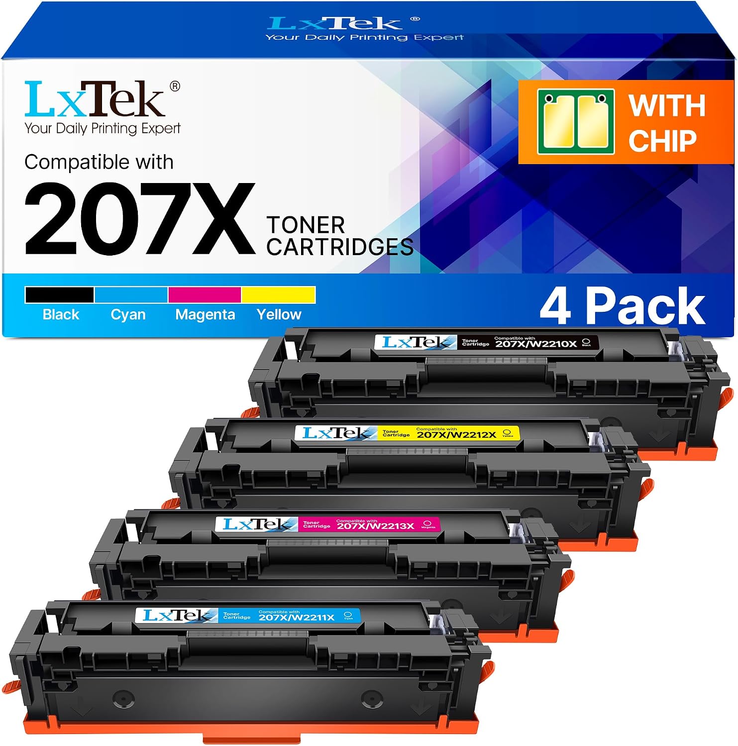 Detalle de LxTek 207A/207X Toner-Set (4er-Pack) mit Chip – kompatibel mit HP Color LaserJet Pro M283/ M255/ M282