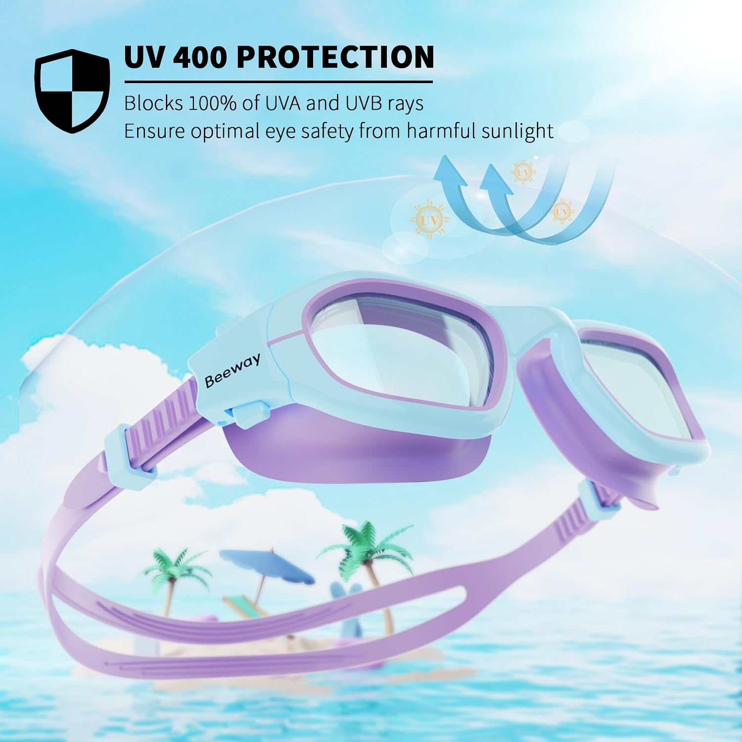 Detalle 2 de BEEWAY Kids Swimming Goggles Wide View 6–14