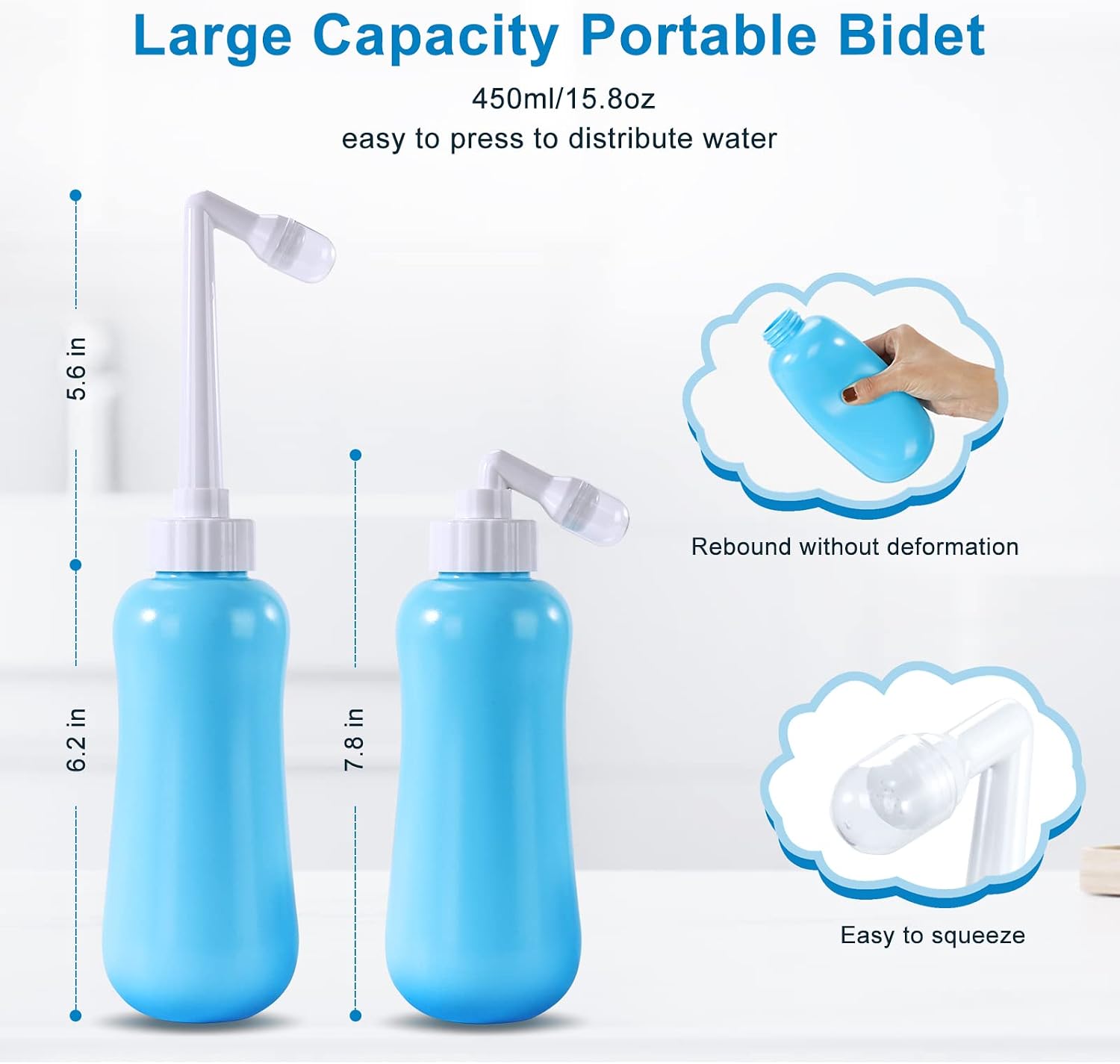 Detalle de FOOFOO 450ML-A Portable Bidet Bottle, Blue EVA with Long-Reach Nozzle