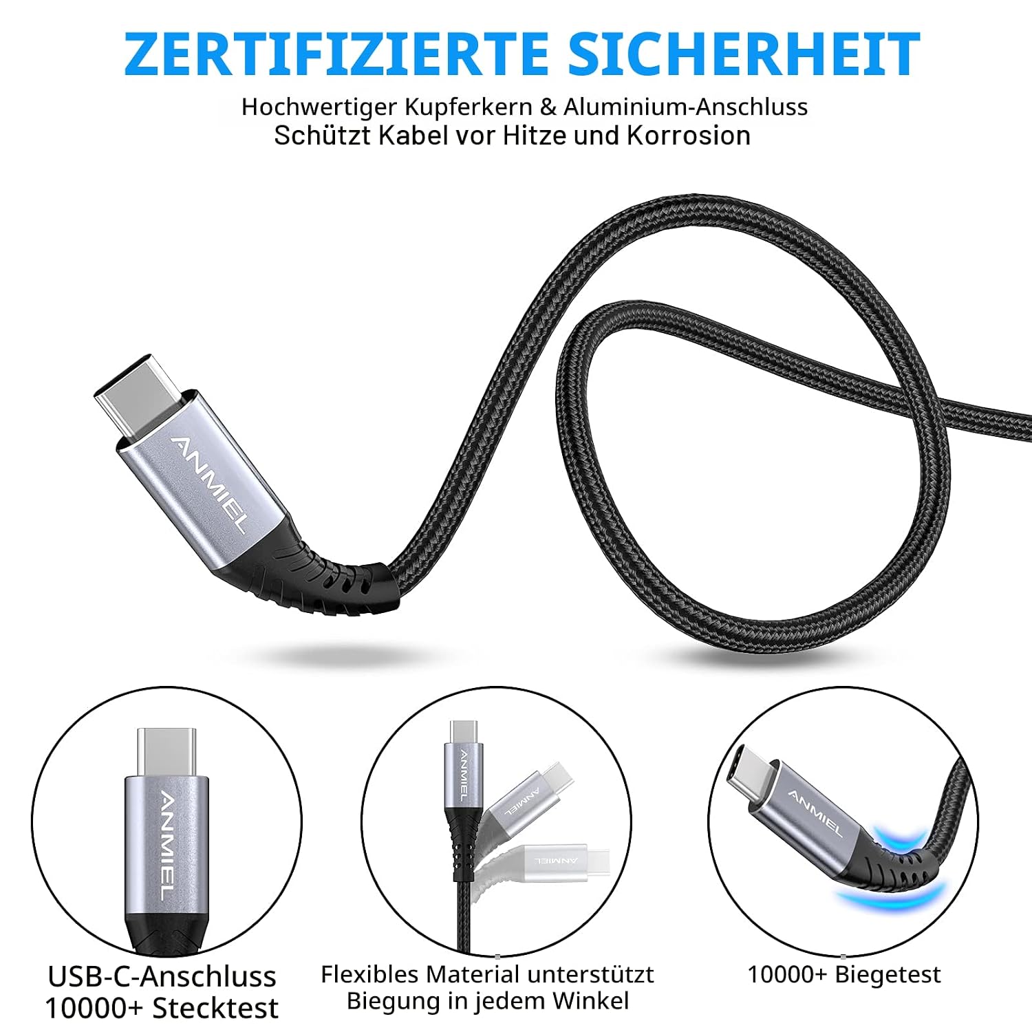 Detalle 2 de ANMIEL Typ-C-Kabel (USB-C auf USB-A) extra lang 3 m – USB 3.0 für Laden & Daten bis 5 Gbit/s