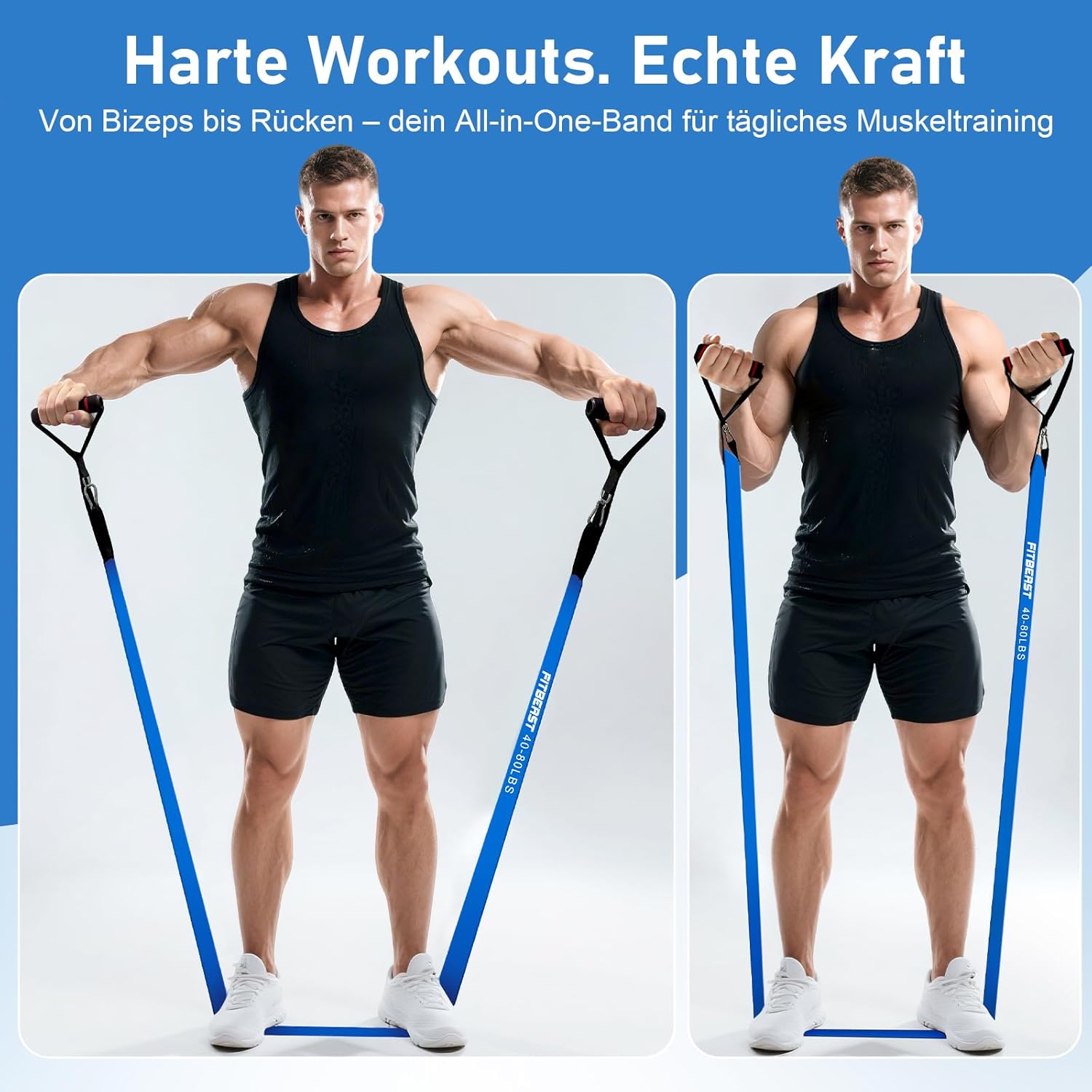 Detalle de FitBeast Widerstandsbänderset (5 Bänder) inkl. Handschuhen & Türanker für Krafttraining zu Hause
