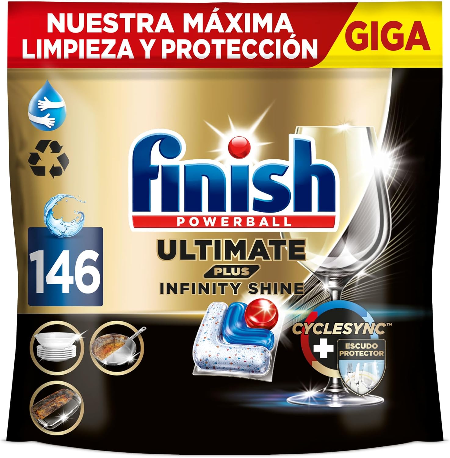 Finish Ultimate Plus Infinity Shine, 146 Pastillas Lavavajillas