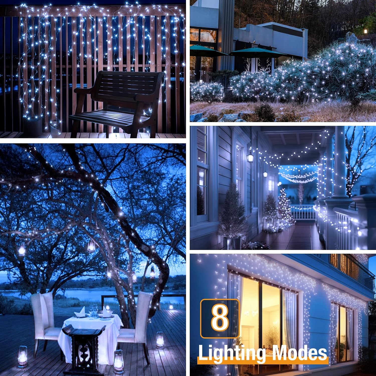 Detalle de btfarm Solar String Lights, 900 LEDs, 330 ft, Cool White, 8 Modes