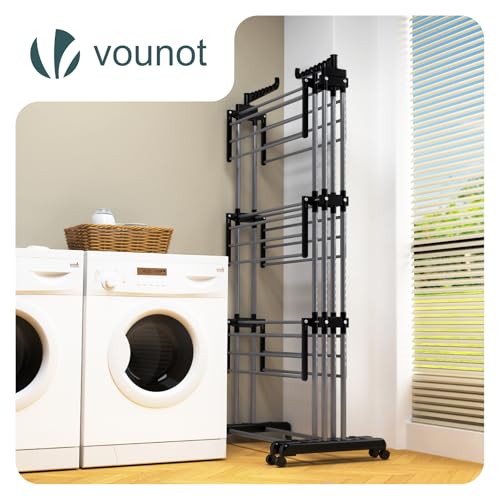 Detalle 2 de vounot Étendoir à Linge Extensible 4 Niveaux 190x64x170 cm – Séchoir Vertical Pliable avec Roulettes et Ailes Latérales