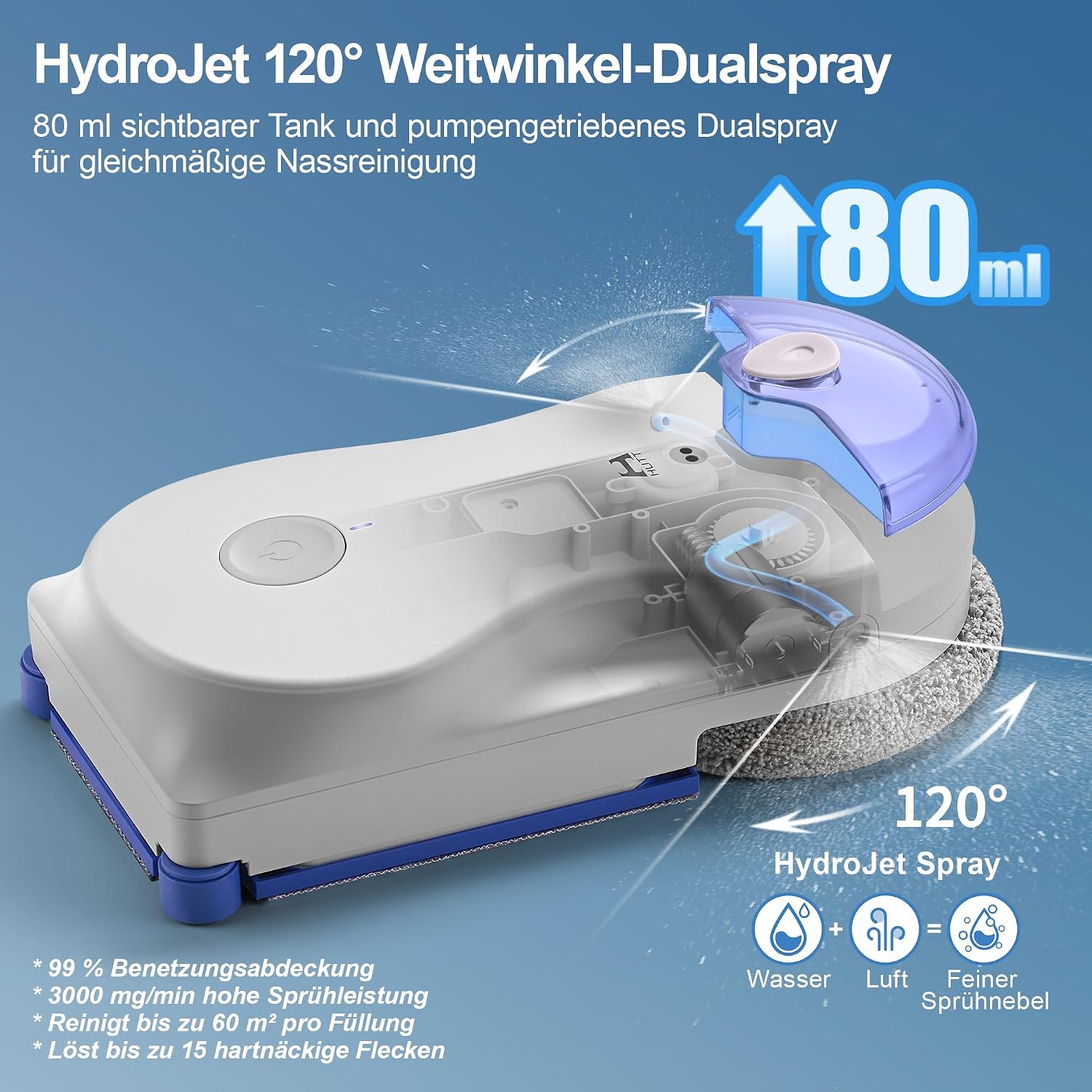 Detalle de Hutt R10 Fensterputzroboter – Hybrid Nass-Trocken Reinigung mit Dual-Drive