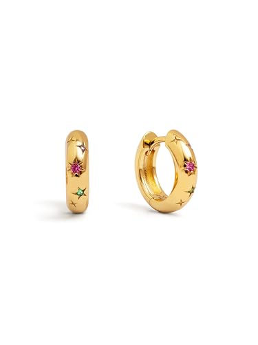 Detalle de SINGULARU Pendientes Spark Color: arós pequeños con circonitas y acabado oro 18Kt