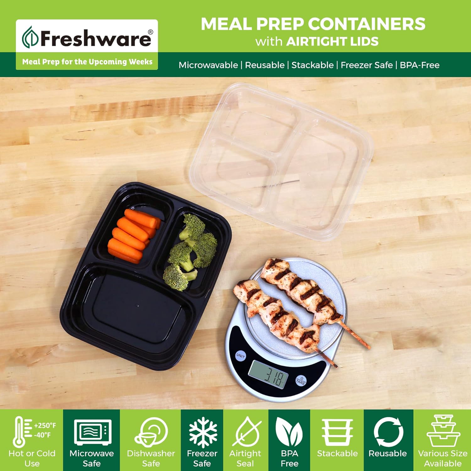 Detalle 2 de Freshware Meal Prep Containers 50 Pack 🍱