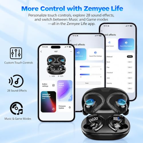 Detalle 2 de Auriculares Inalámbricos Deportivos Hupoaf: 60 h de autonomía, sonido personalizable por App y HiFi Estéreo