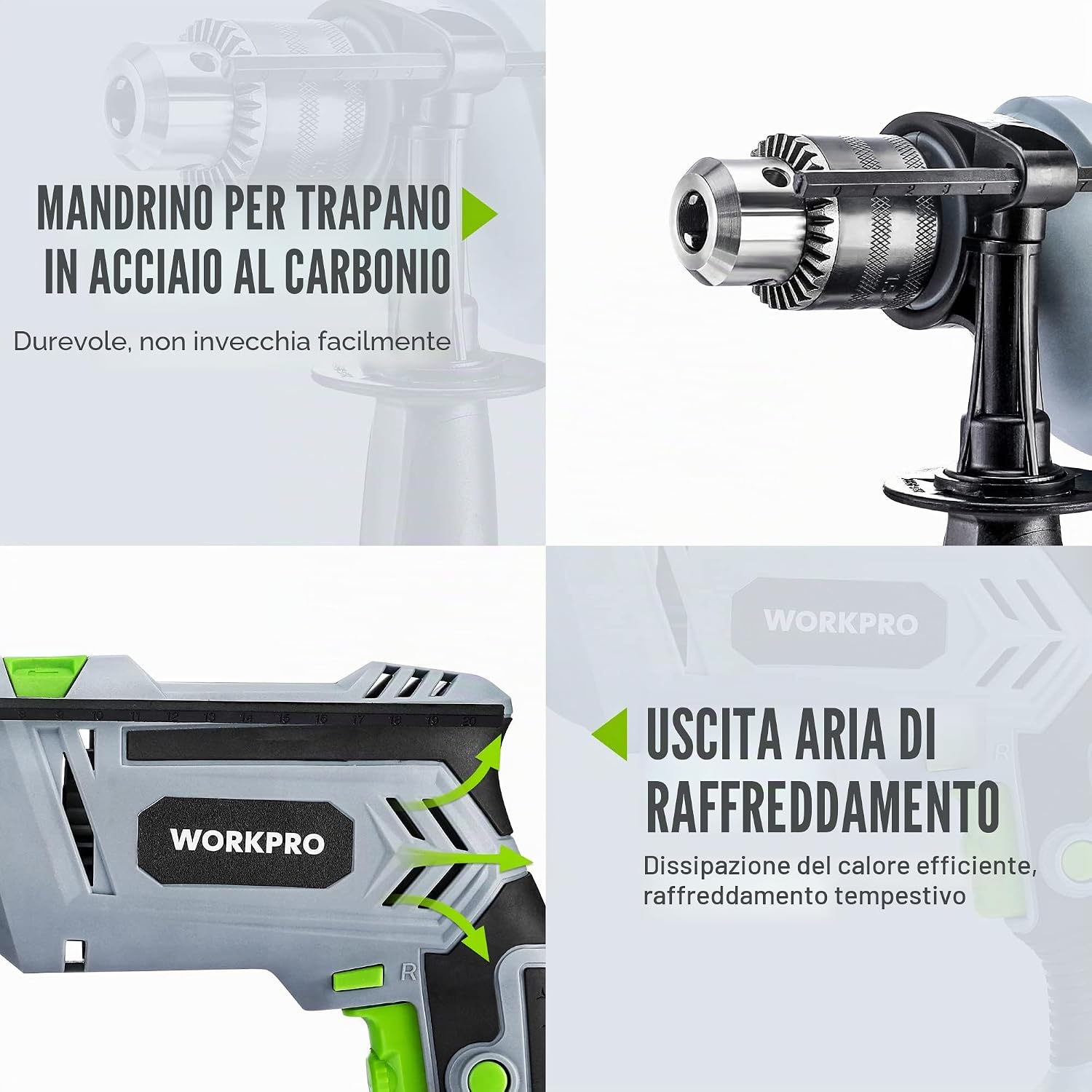 Thumbnail 6 de WORKPRO Trapano a Percussione 850 W con impugnatura girevole 360° (mandrino 2–13 mm)