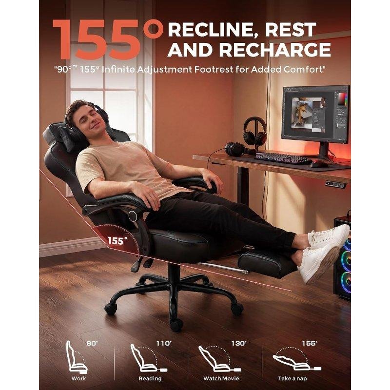 Detalle de Silla gaming GTPLAYER ergonómica para personas grandes con reposapiés y soporte lumbar