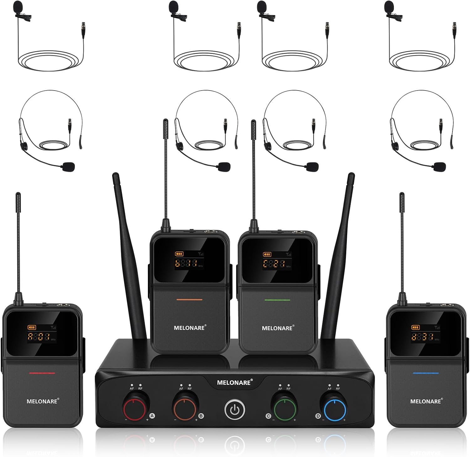 Detalle de MELONARE MWM-41-4B 4-Channel UHF Wireless Microphone System, 200 ft Range