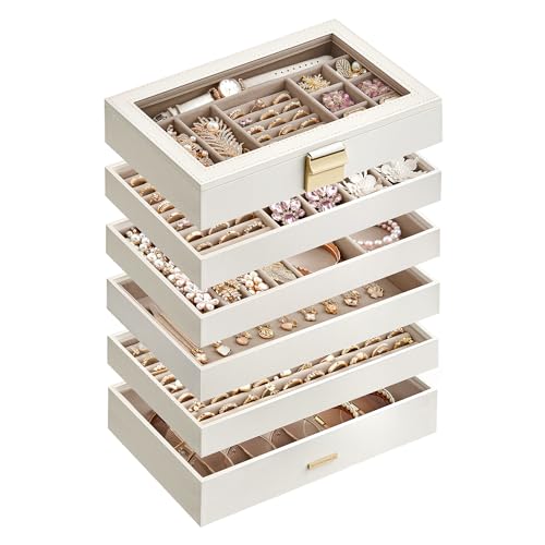 Detalle de SONGMICS Jewellery Box, Stackable 6-Tier, Glass Lid, Large – GISELLA Collection