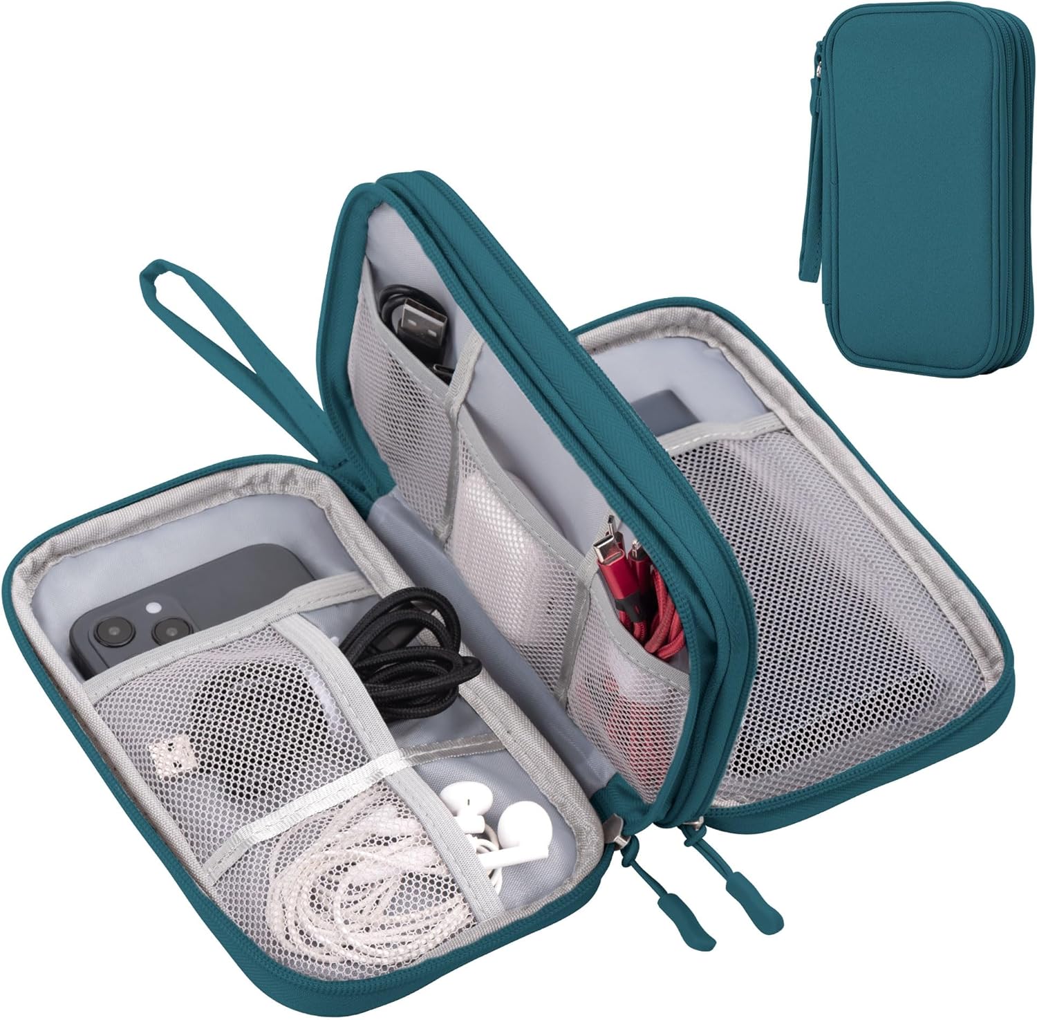 Detalle de Arae Electronic Accessories Organizer Bag (Dark Green, S) for Cables, USBs and Chargers