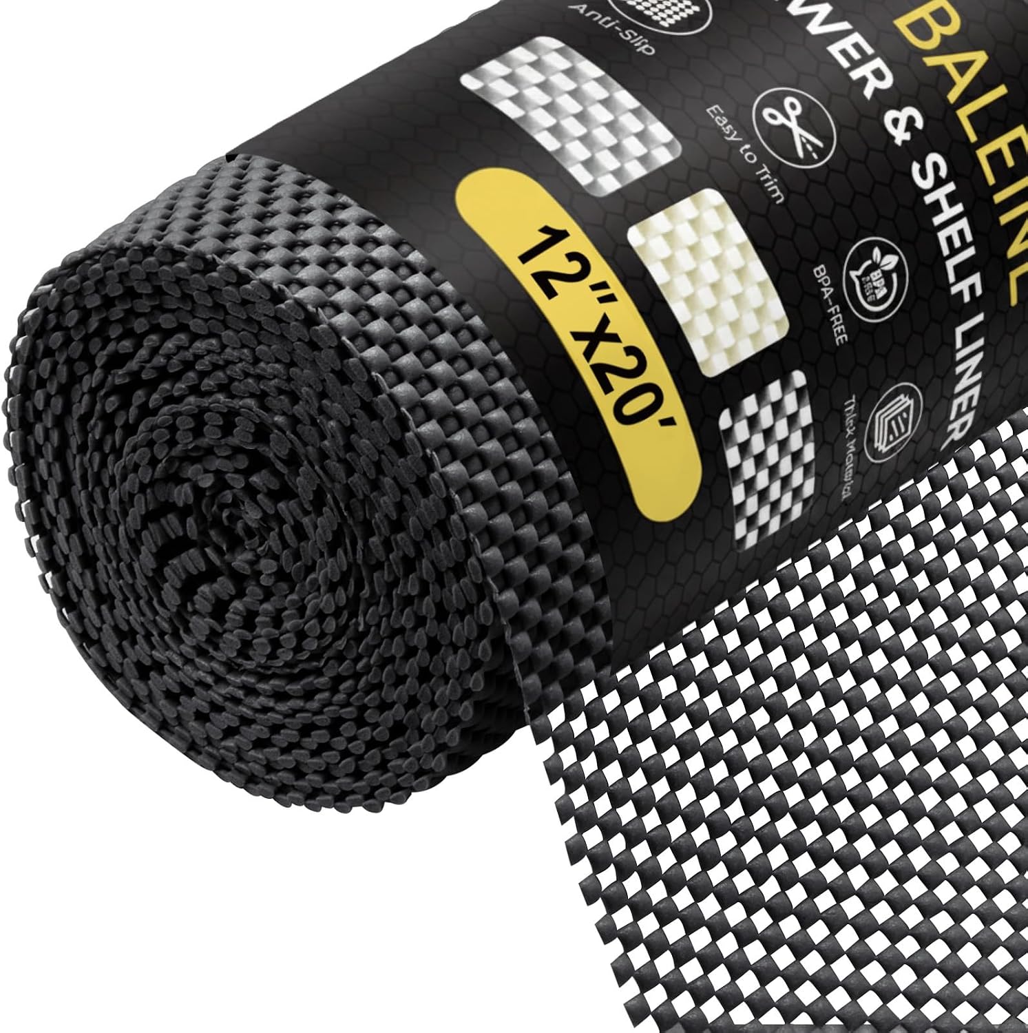 BALEINE Cabinet Liner 12 in x 20 Ft Non-Adhesive Drawer & Shelf Liner (Black)
