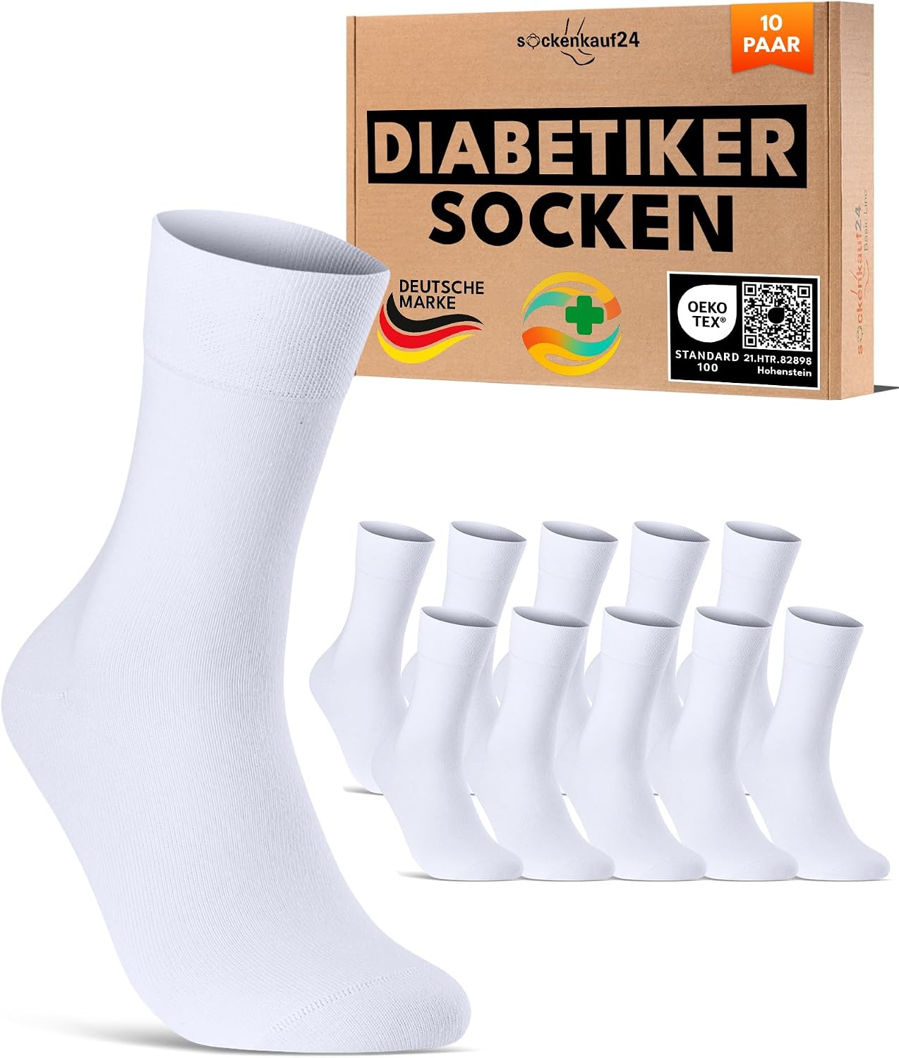 Detalle 2 de sockenkauf24 10 Paar Diabetikersocken ohne Gummibund und ohne Naht (Baumwolle) für Damen & Herren