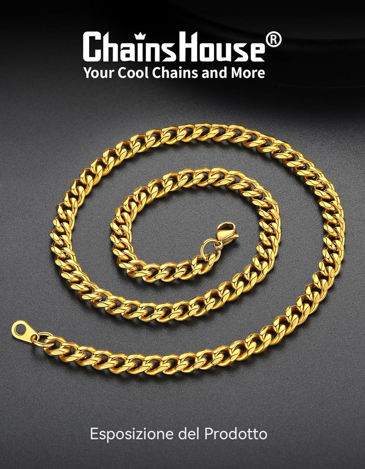 Thumbnail 3 de ChainsHouse Collana Uomo in acciaio dorato – catena cubana 6 mm x 66 cm, 41 g
