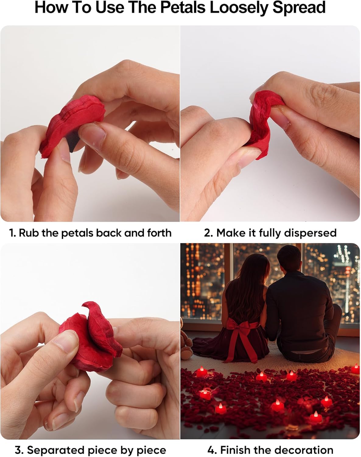 Thumbnail 2 de Homemory 2000 artificial rose petals with 24 red heart flameless battery tealights
