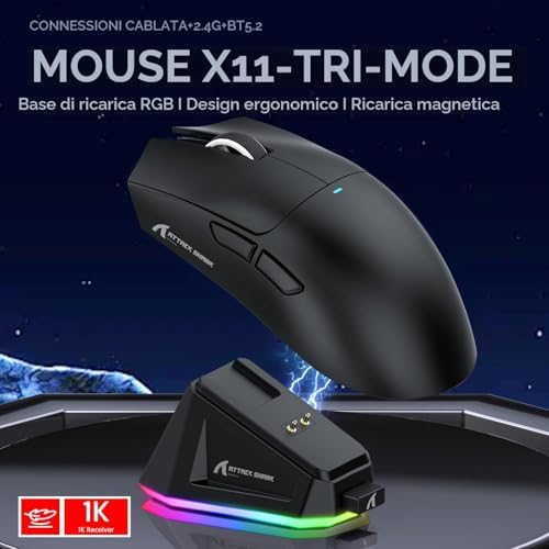 Thumbnail 1 de Attack Shark X11: mouse da gaming con dock magnetico, sensore PixArt PAW3311 e connettività 3 in 1