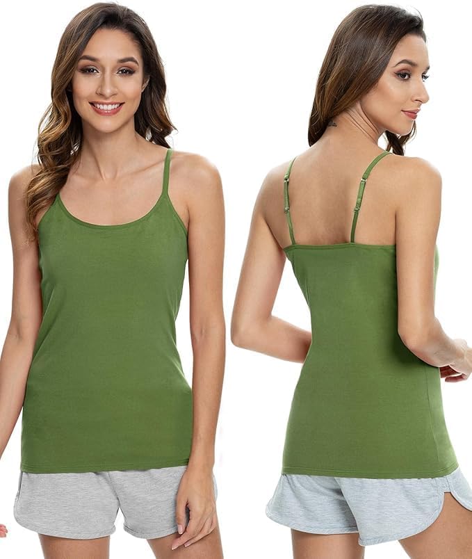 Detalle de ROSYLINE Women's Cotton Camisoles with Shelf Bra, Adjustable Straps, 3-Pack