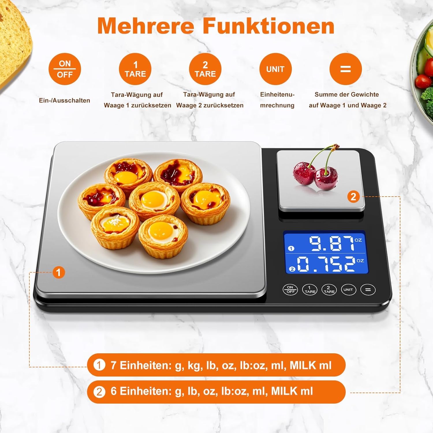 Thumbnail 1 de Küchenwaage Digital mit Zwei Plattformen – 15 kg/1 g und 500 g/0,01 g Feinwaage