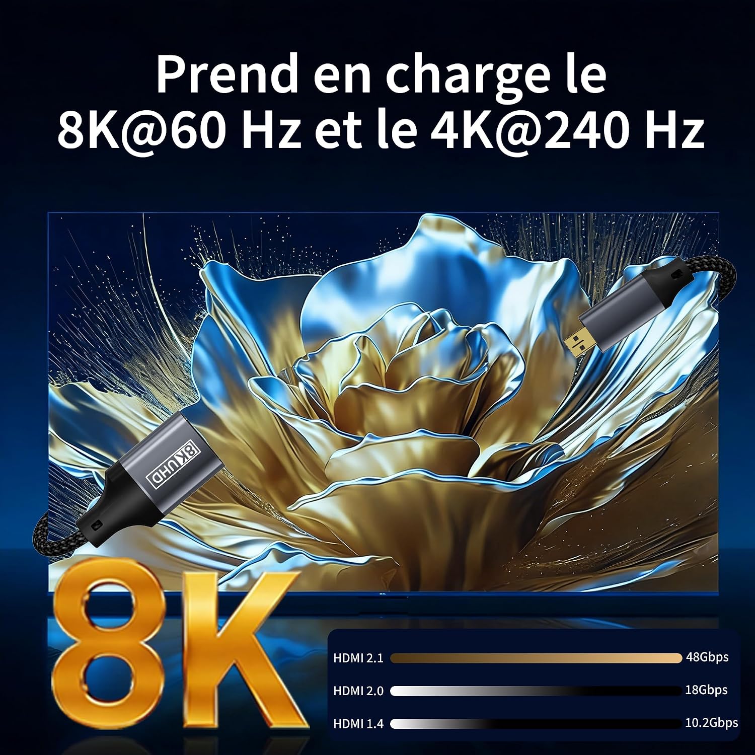 Thumbnail 2 de Câble Micro-HDMI vers HDMI 8K 2.1 – 20 cm, eARC, HDR, jusqu'à 8K@60Hz