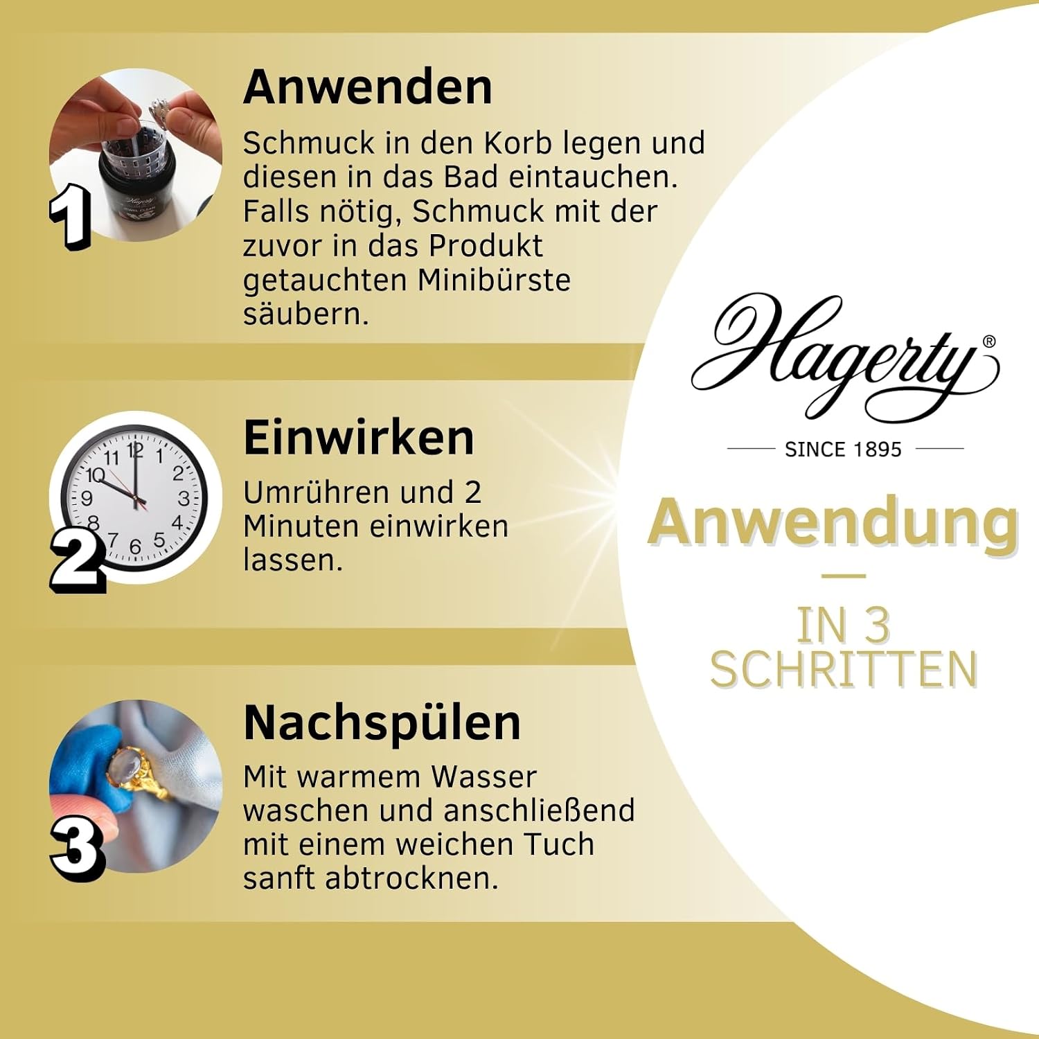 Detalle 2 de Hagerty Jewel Clean Schmucktauchbad für Edelsteine, Gold und Platin – 170 ml