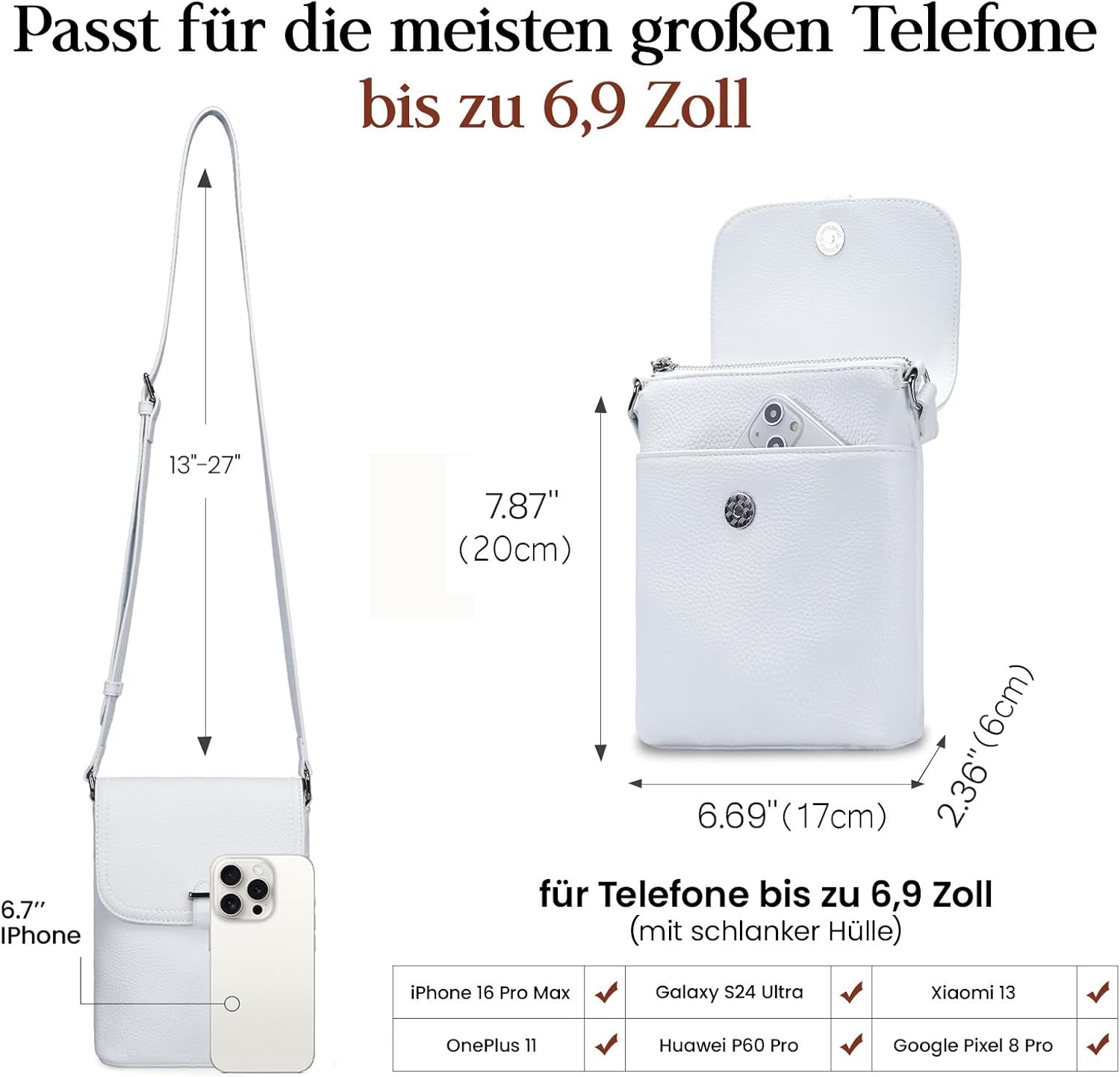 Thumbnail 5 de befen Echtleder Handytasche zum Umhängen Damen RFID-Blockierung Crossbody Tasche Klein Leder Handtasche mit Geldbörse