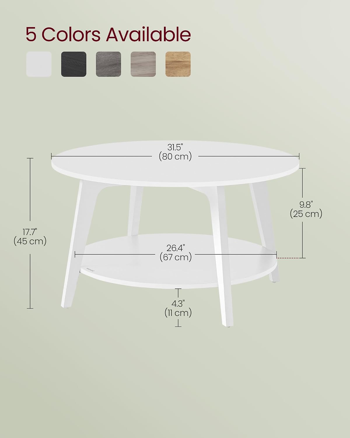 Detalle de VASAGLE ULCT243W14 MAEZO Round Coffee Table, 2-Tier Snow White