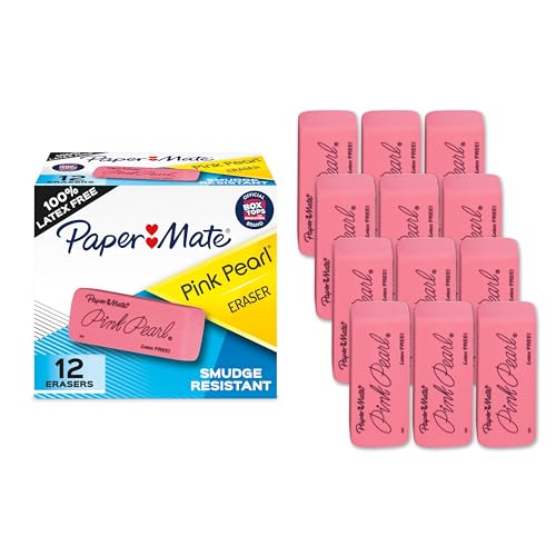 Paper Mate Pink Pearl Erasers (12 Count) – Latex-Free, Smudge-Resistant