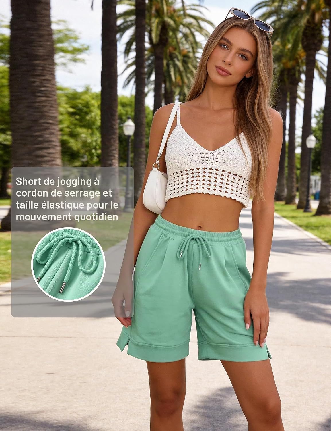 Detalle de Short Femme Sport taille haute avec poches et fente latérale – Litherday