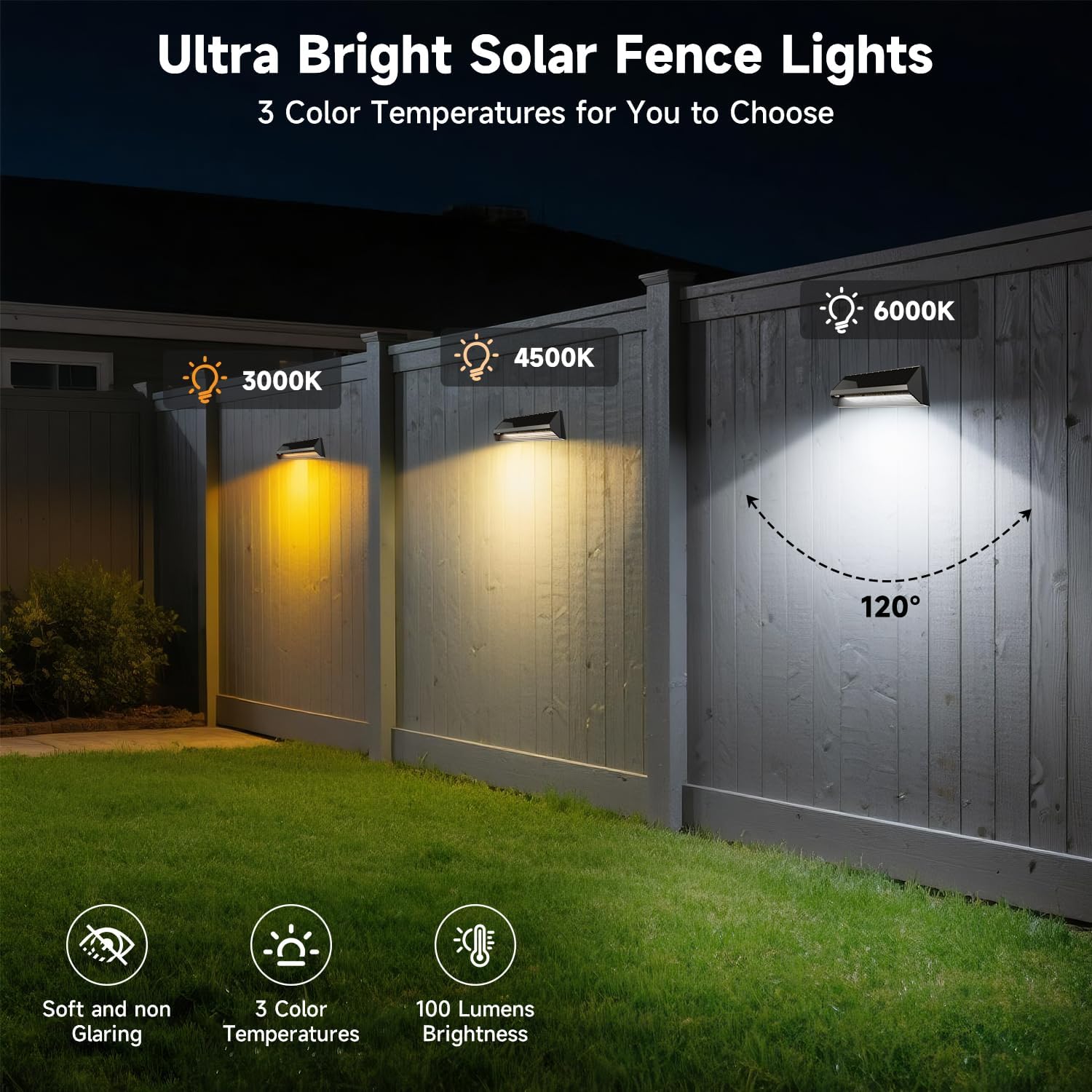 Detalle 2 de Electight Solar Fence Lights Outdoor Garden (Long 9'') — 4 Pack, 24 LEDs, IP65 Waterproof