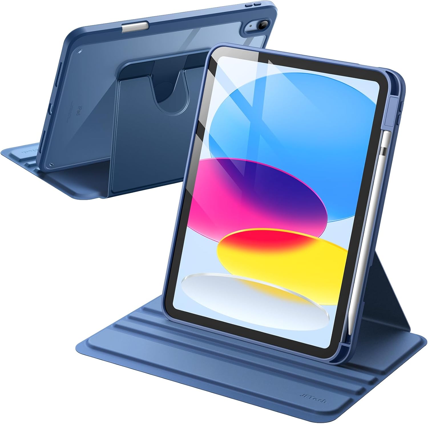 Detalle de JETech Rotierende Hülle für iPad (A16) 11./10. Generation mit Stifthalter – 360° drehbarer Stand, Navy