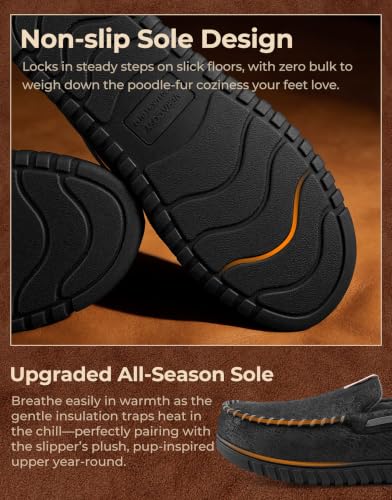 Detalle de VeraCosy Men's Moccasin Slippers Memory Foam House Shoes – Bold Black, 9 UK
