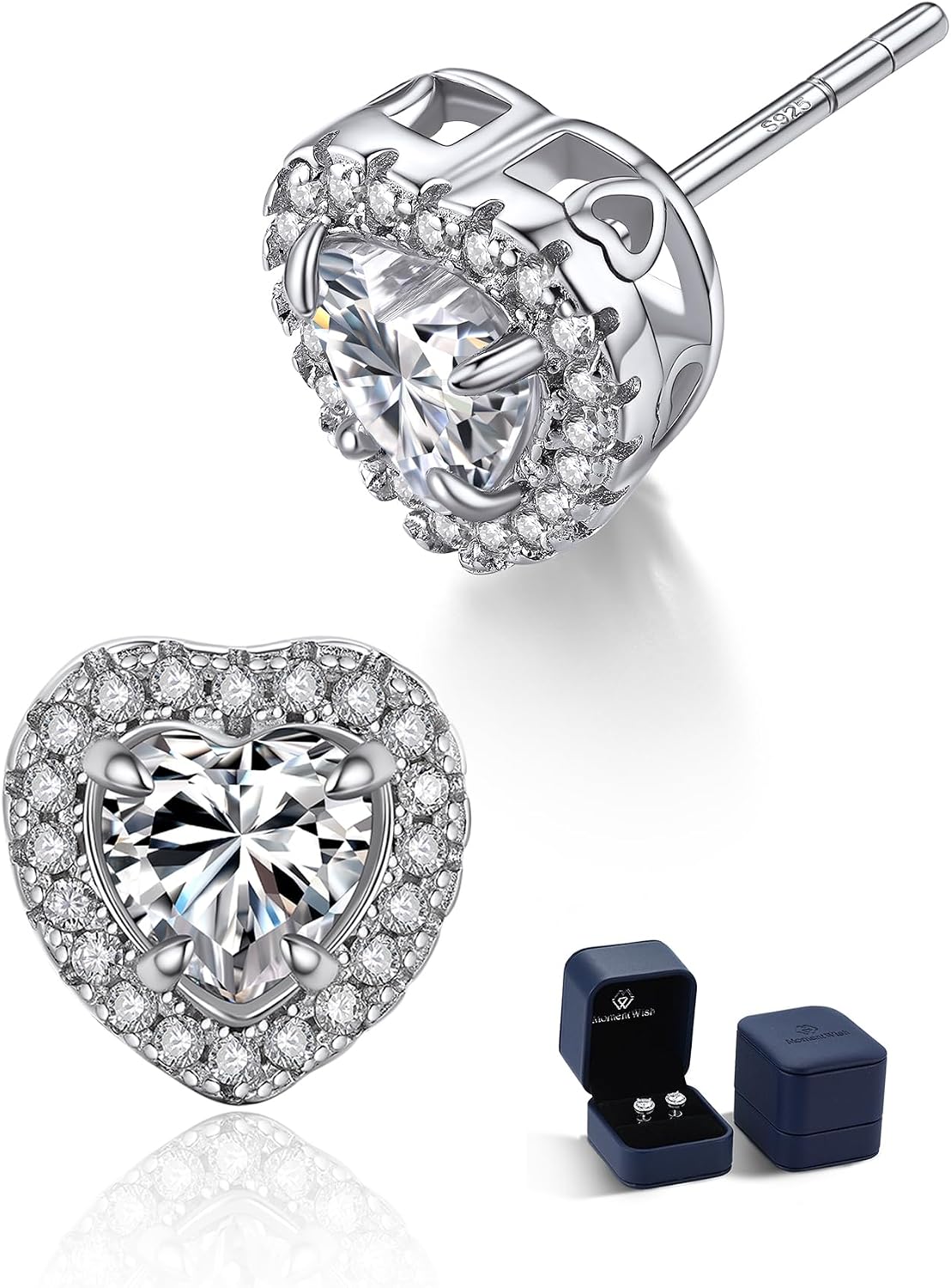 Detalle de MomentWish Moissanite Ohrringe aus 925 Silber mit Herzschliff – Damen Ohrstecker