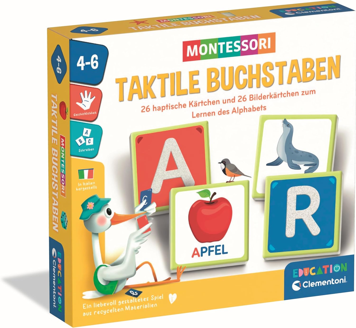 Detalle de Clementoni Education Taktile Buchstaben – Lernspiel mit 26 haptischen Karten & 26 Bilderkärtchen (ab 4 Jahren)