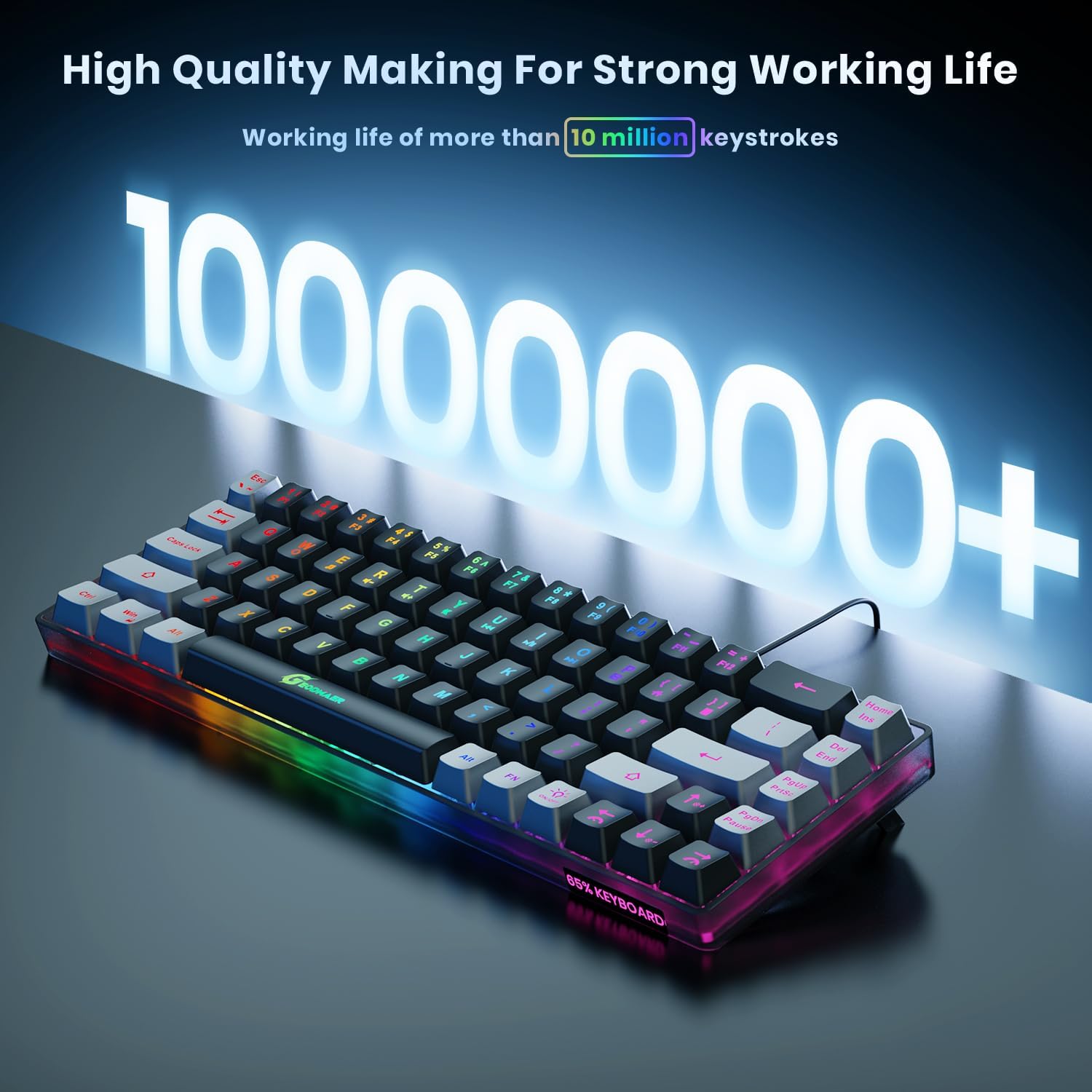 Thumbnail 2 de GEODMAER 65% Gaming Keyboard (68 Keys) with LED Backlit, Wired USB-C, Anti-Ghosting