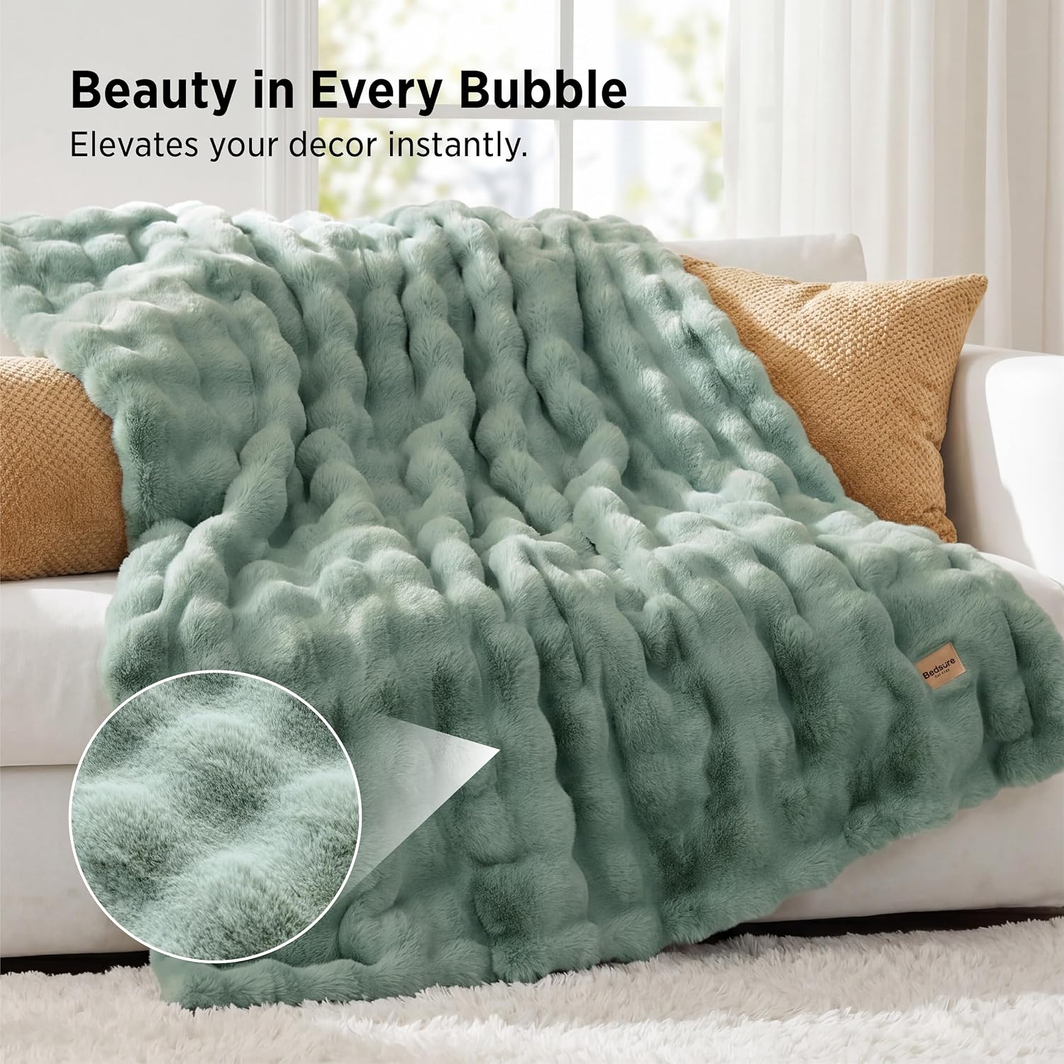 Detalle 2 de Bedsure Faux Fur Throw Blanket, 50" x 60