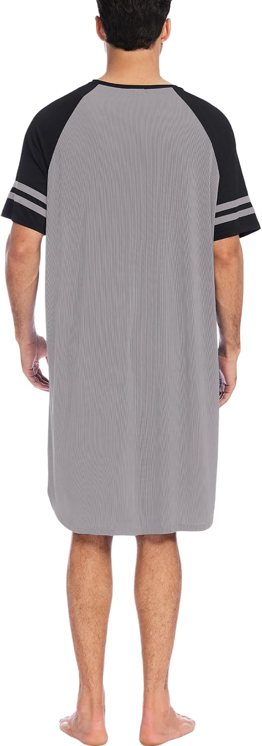 Detalle de Enjyam Men's Short Sleeve Nightgown Summer Pyjama Tops – Comfortable Knee-Length Loungewear