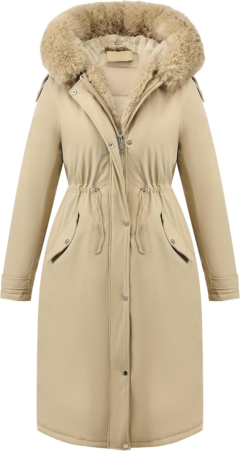 Detalle de RISISSIDA R7614 Women’s Long Quilted Puffer Coat with Removable Fur Trim