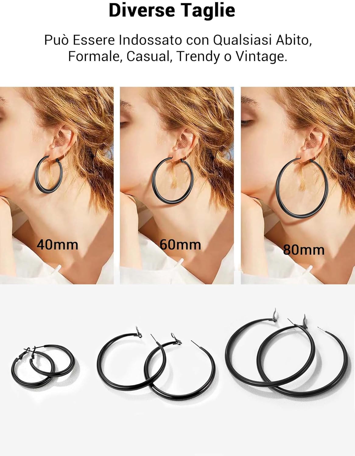 Thumbnail 5 de PROSTEEL orecchini a cerchio in acciaio chirurgico 316L 40/60/80 mm con confezione regalo