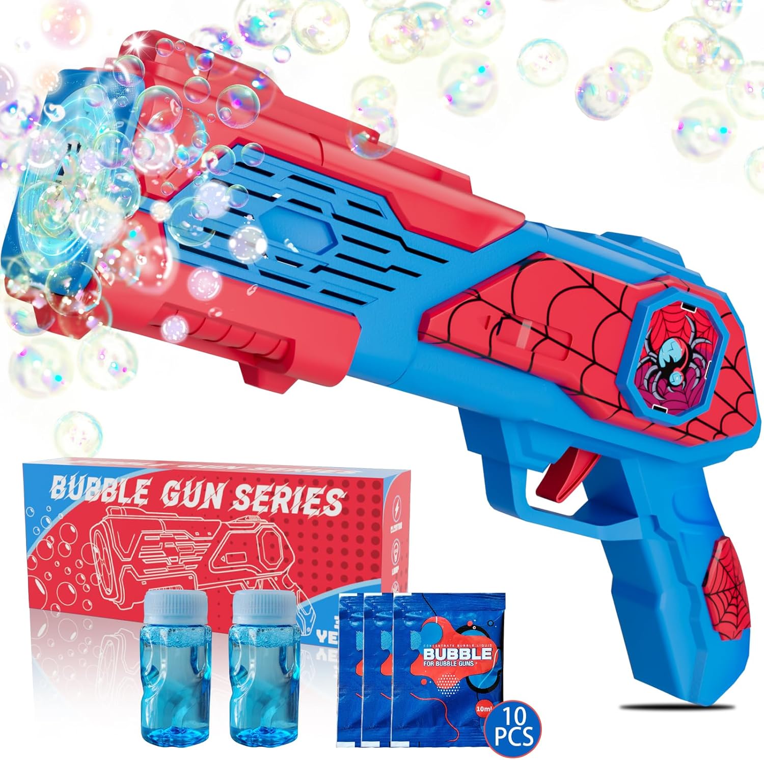 Detalle de Amiabling Bubble Gun for Kids: 12 Nozzles, 10,000+ Bubbles Per Minute with LED Light